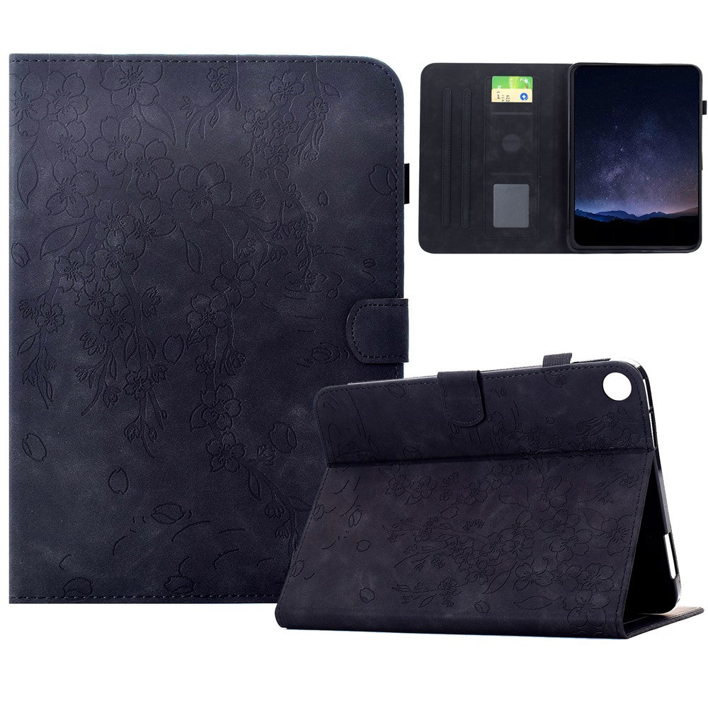 For Samsung Galaxy Tab A11 / A9 Case Imprinted Plum Blossom Stand Card Slots Leather Tablet Cover with Auto Sleep / Wake