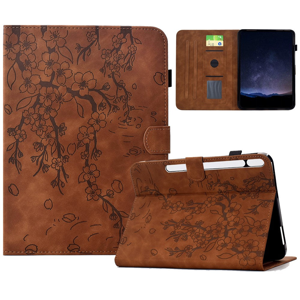 For Samsung Galaxy Tab S8 / S7 Case Imprinted Plum Blossom Stand Card Slots Leather Tablet Cover with Auto Sleep / Wake