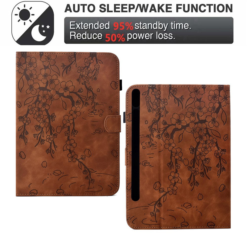For Samsung Galaxy Tab S8 / S7 Case Imprinted Plum Blossom Stand Card Slots Leather Tablet Cover with Auto Sleep / Wake