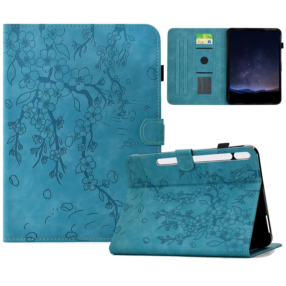 For Samsung Galaxy Tab S8 / S7 Case Imprinted Plum Blossom Stand Card Slots Leather Tablet Cover with Auto Sleep / Wake