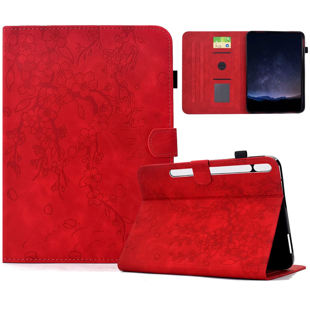 For Samsung Galaxy Tab S8 / S7 Case Imprinted Plum Blossom Stand Card Slots Leather Tablet Cover with Auto Sleep / Wake