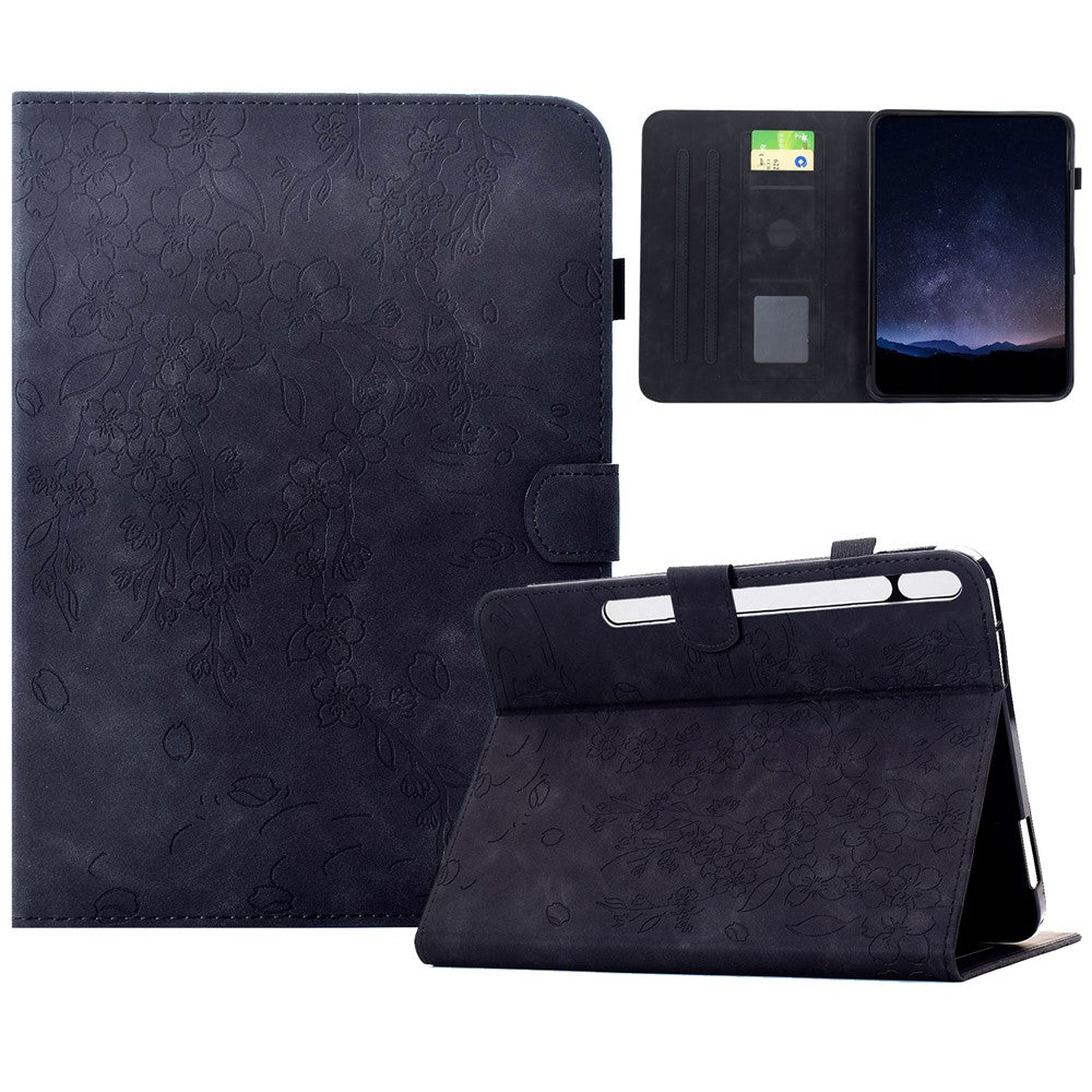 For Samsung Galaxy Tab S8 / S7 Case Imprinted Plum Blossom Stand Card Slots Leather Tablet Cover with Auto Sleep / Wake
