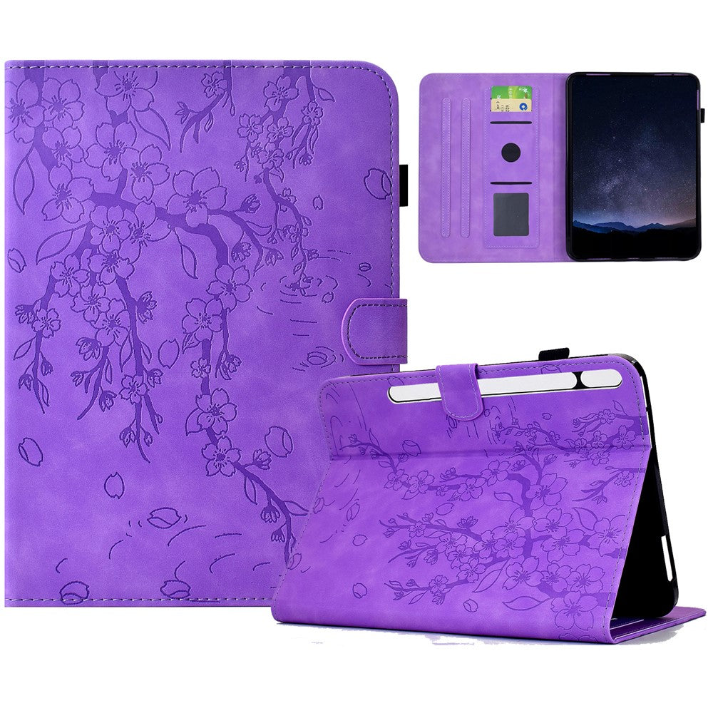 For Samsung Galaxy Tab S8 / S7 Case Imprinted Plum Blossom Stand Card Slots Leather Tablet Cover with Auto Sleep / Wake