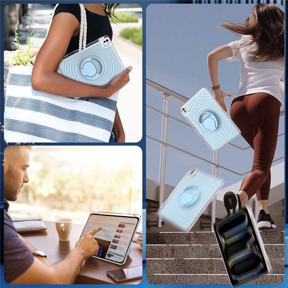 Étui pour iPad Pro 11 (2025) / (2024) avec support intégré, motif vague, antichoc, en TPU et PC