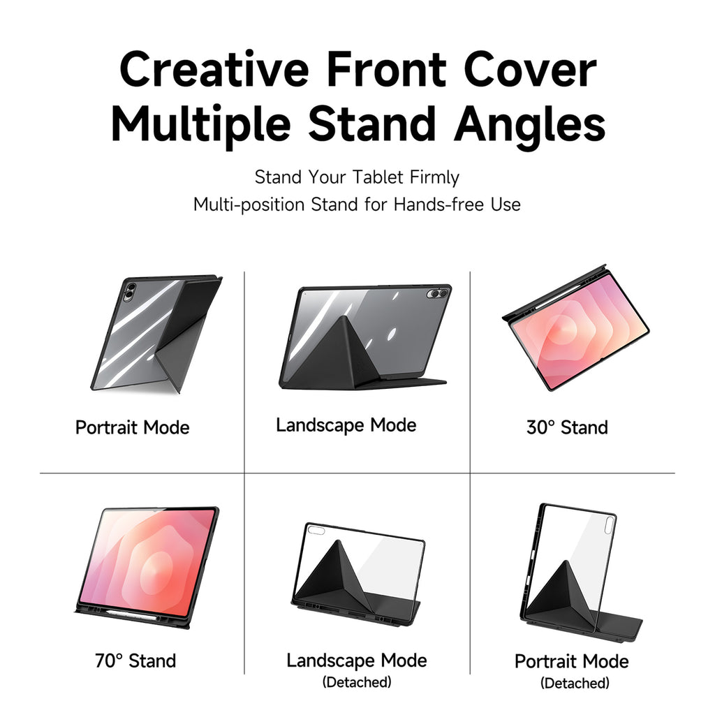 For Samsung Galaxy Tab S11 Ultra Case DUX DUCIS Magi Series Detachable Origami Stand Leather+PC+TPU Clear Back Cover