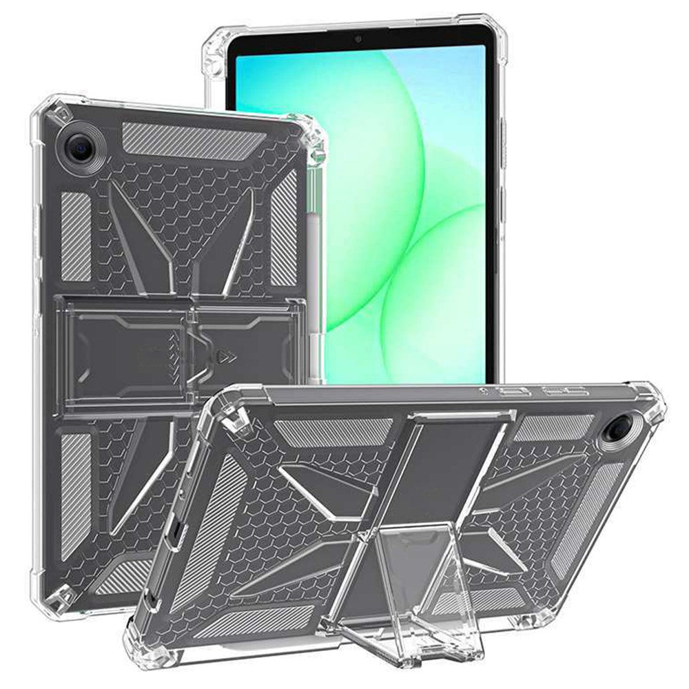 For Samsung Galaxy Tab A11 Clear Case Kickstand Shockproof TPU + PC Tablet Cover with Pen Slot