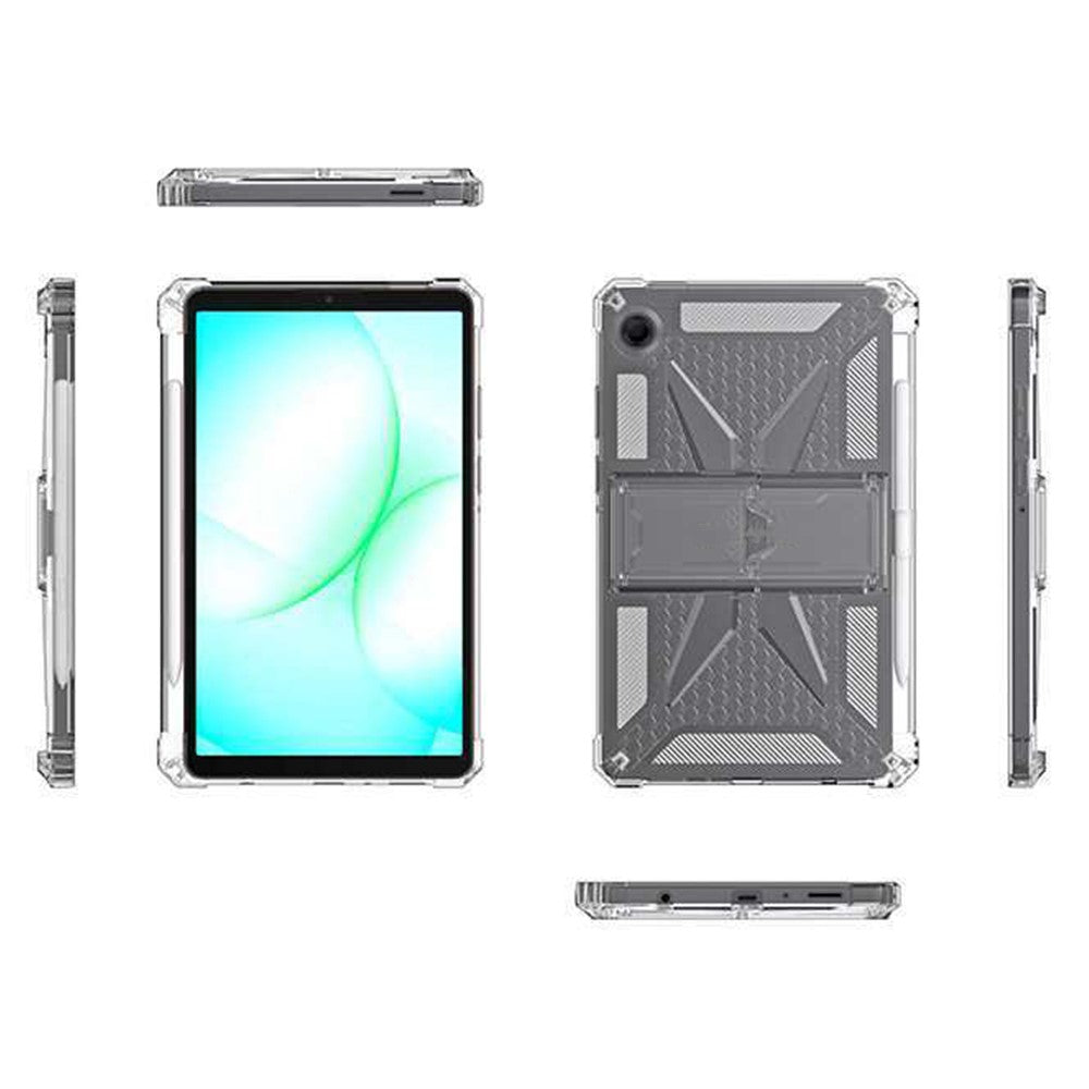 For Samsung Galaxy Tab A11 Clear Case Kickstand Shockproof TPU + PC Tablet Cover with Pen Slot