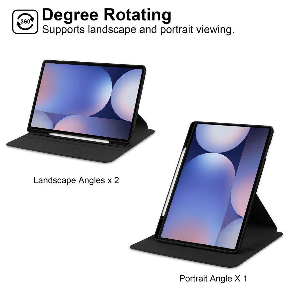 For Samsung Galaxy Tab S11 Ultra Case Rotating Stand PU Leather Clear Acrylic Back Tablet Cover with Pen Slot