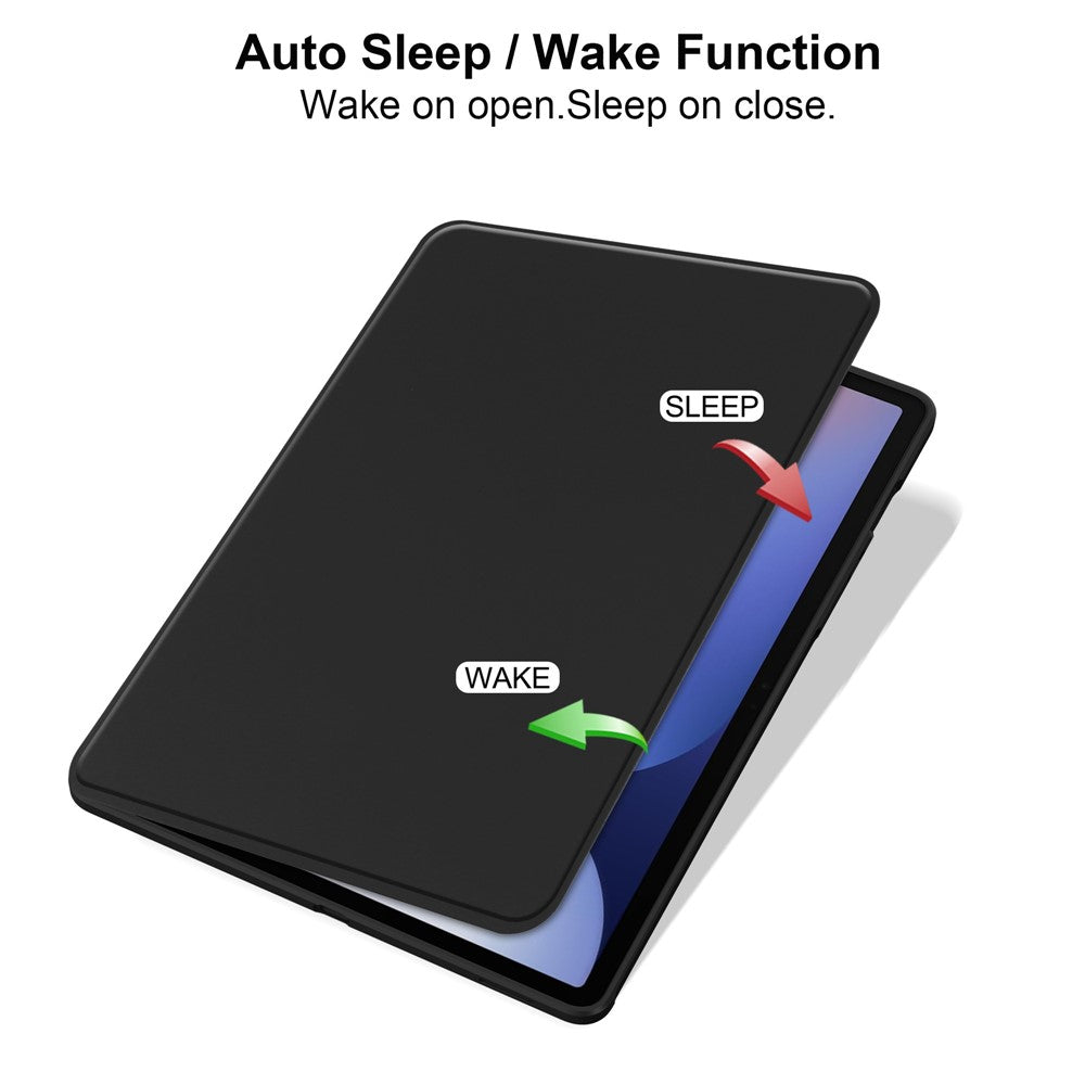 For Samsung Galaxy Tab S11 Ultra Case Rotating Stand PU Leather Clear Acrylic Back Tablet Cover with Pen Slot