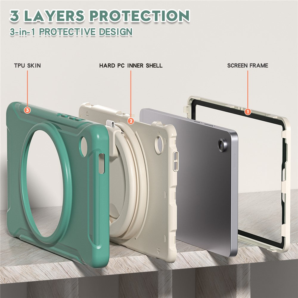 For Samsung Galaxy Tab A11 Case 360 Degree Rotary Kickstand Handle PC + TPU Hybrid Cover