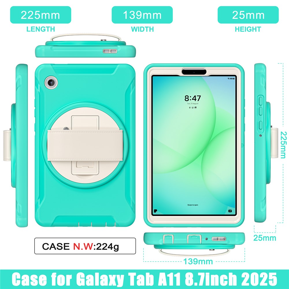 For Samsung Galaxy Tab A11 Case Rotary Kickstand PC + TPU Tablet Cover with Hand Strap