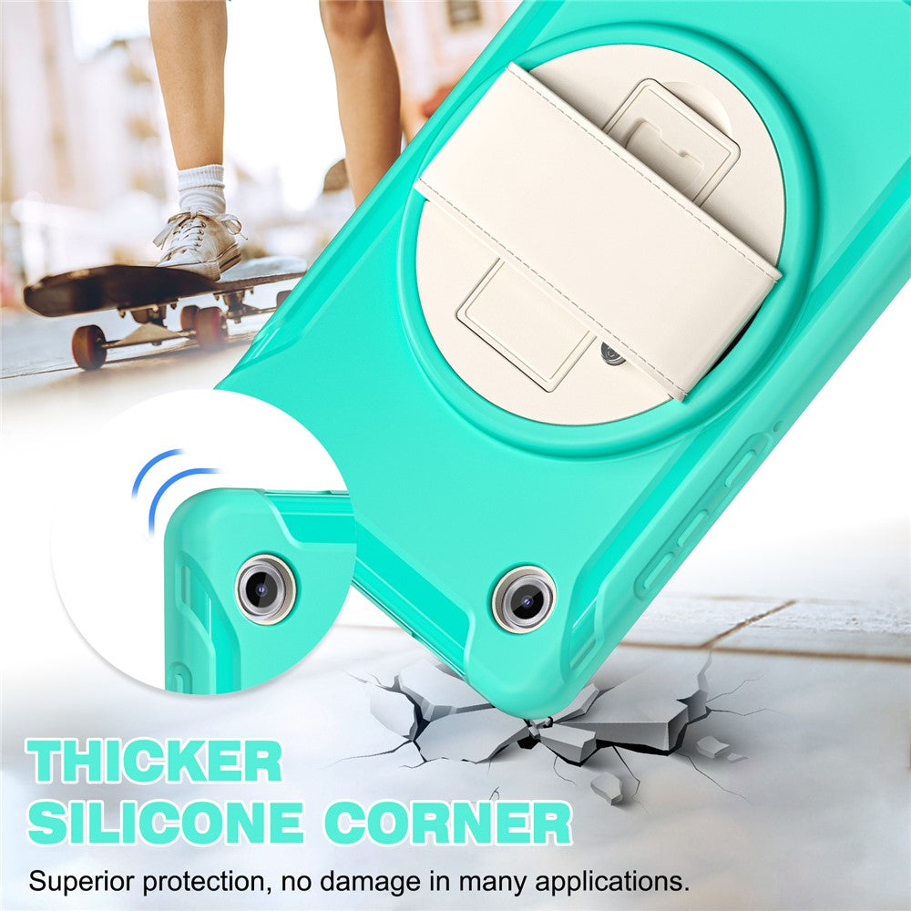 For Samsung Galaxy Tab A11 Case Rotary Kickstand PC + TPU Tablet Cover with Hand Strap