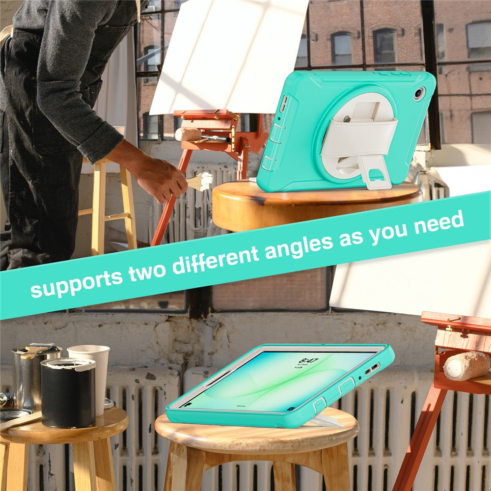 For Samsung Galaxy Tab A11 Case Rotary Kickstand PC + TPU Tablet Cover with Hand Strap