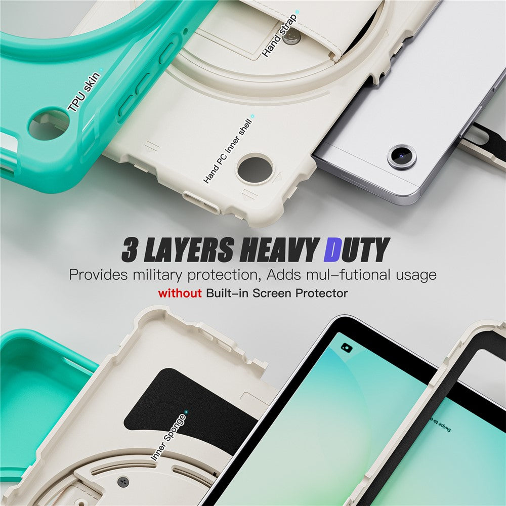 For Samsung Galaxy Tab A11 Case Rotary Kickstand PC + TPU Tablet Cover with Hand Strap