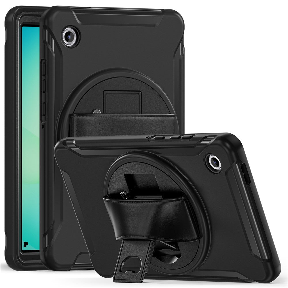 Funda para Samsung Galaxy Tab A11 con soporte giratorio, cubierta de PC + TPU y correa de mano.