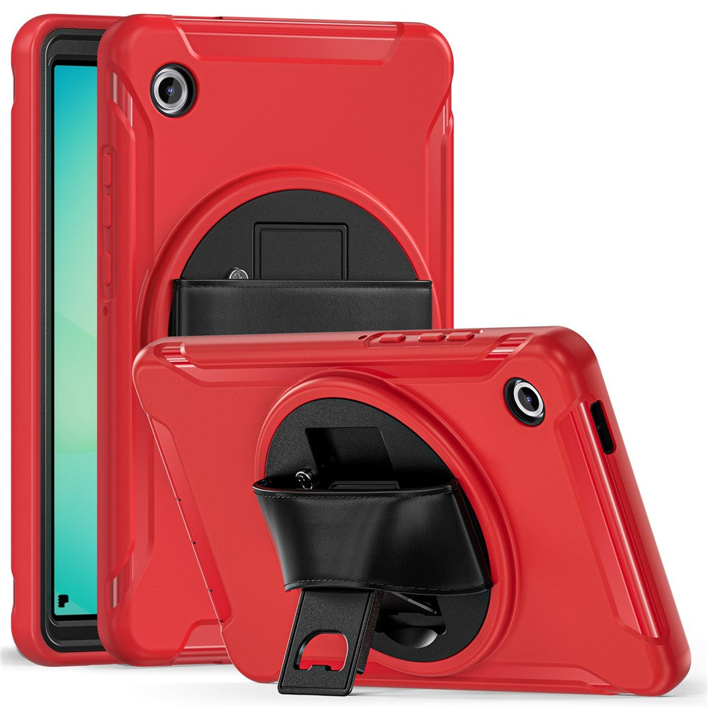 For Samsung Galaxy Tab A11 Case Rotary Kickstand PC + TPU Tablet Cover with Hand Strap