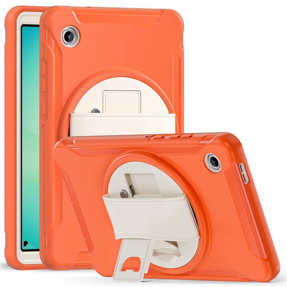 For Samsung Galaxy Tab A11 Case Rotary Kickstand PC + TPU Tablet Cover with Hand Strap