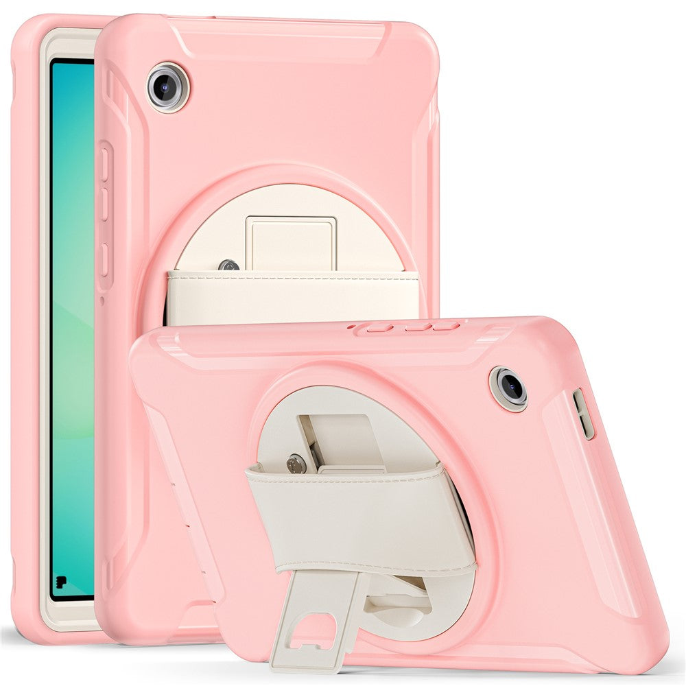 For Samsung Galaxy Tab A11 Case Rotary Kickstand PC + TPU Tablet Cover with Hand Strap