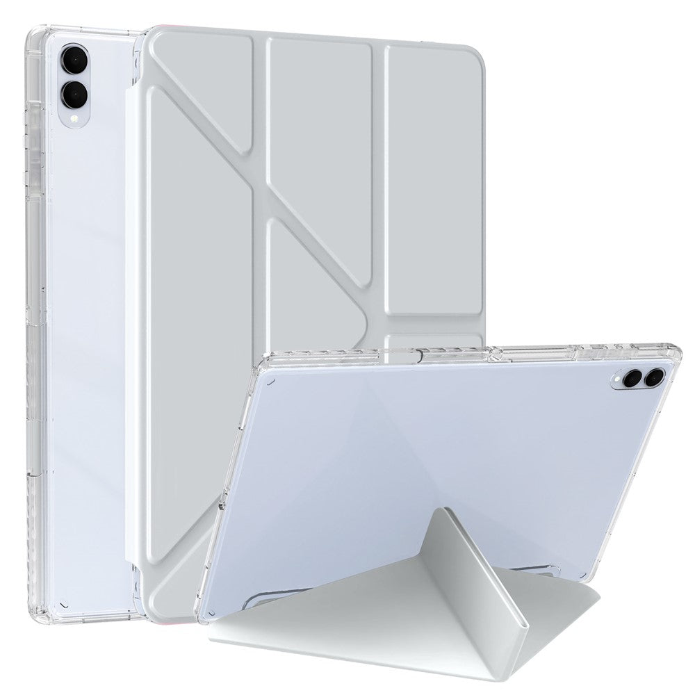 Funda transparente para tablet Samsung Galaxy Tab S11 Ultra, de piel sintética, con soporte tipo origami.