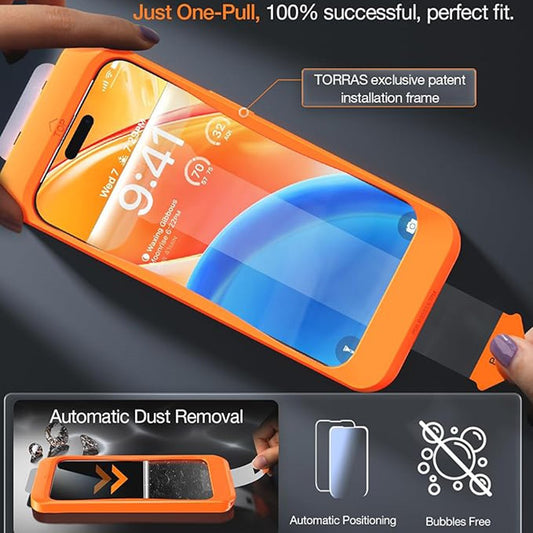 TORRAS Glassgo For iPhone 15 Pro Max Screen Protector Tempered Glass HD Film with Automatic Dust Removal Tool