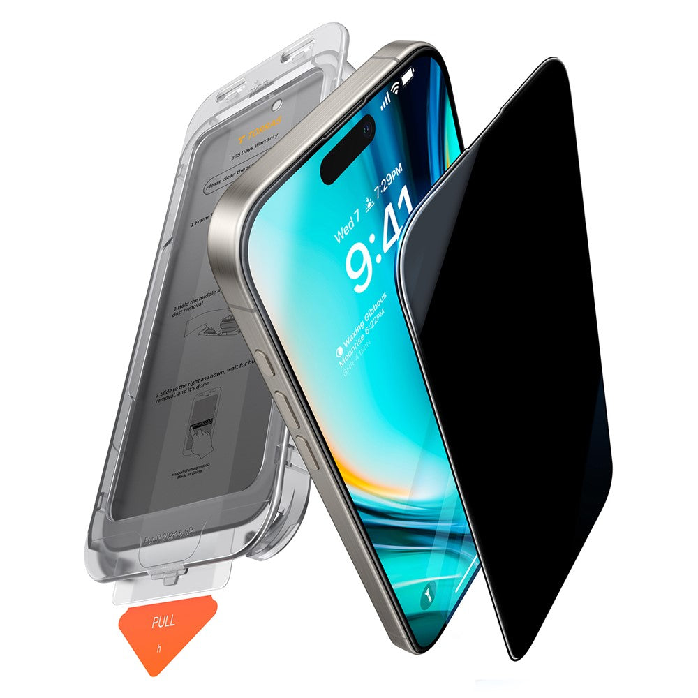 TORRAS Glassgo For iPhone 16 Pro Anti Spy Screen Protector Tempered Glass Private Film with Auto-Align Frame