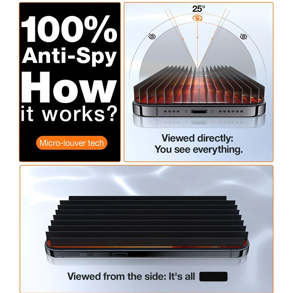 TORRAS Glassgo For iPhone 16 Pro Anti Spy Screen Protector Tempered Glass Private Film with Auto-Align Frame