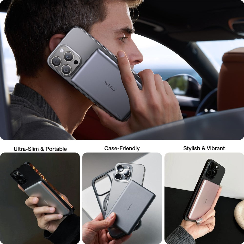 TORRAS Minimag 5000mAh Portable Power Bank Compatible with MagSafe Wireless Charger Power Bank