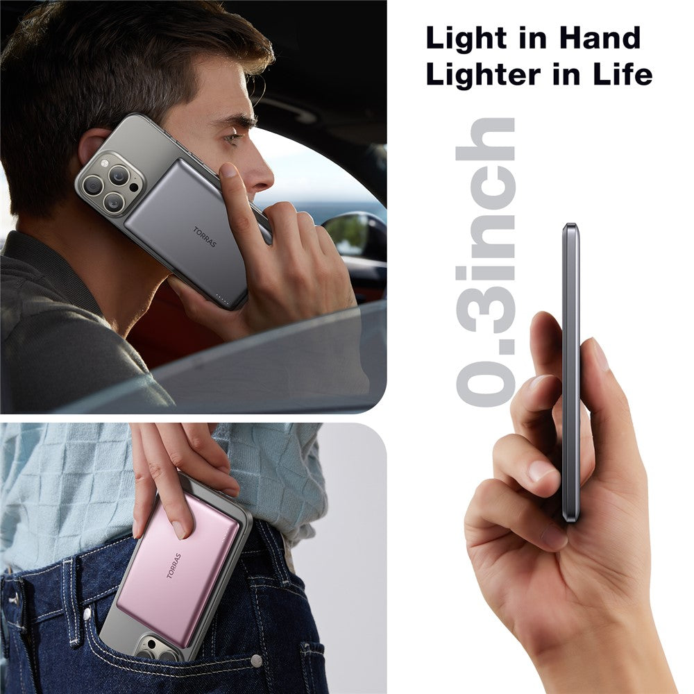 TORRAS Minimag 5000mAh Portable Power Bank Compatible with MagSafe Wireless Charger Power Bank