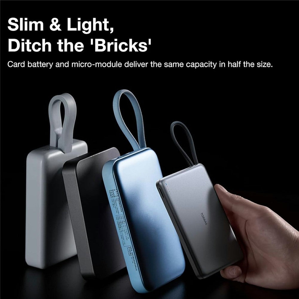 TORRAS Mini Power Bank 10000mAh Built-In Type-C Cable 22.5W PD Fast Charging Portable Charger