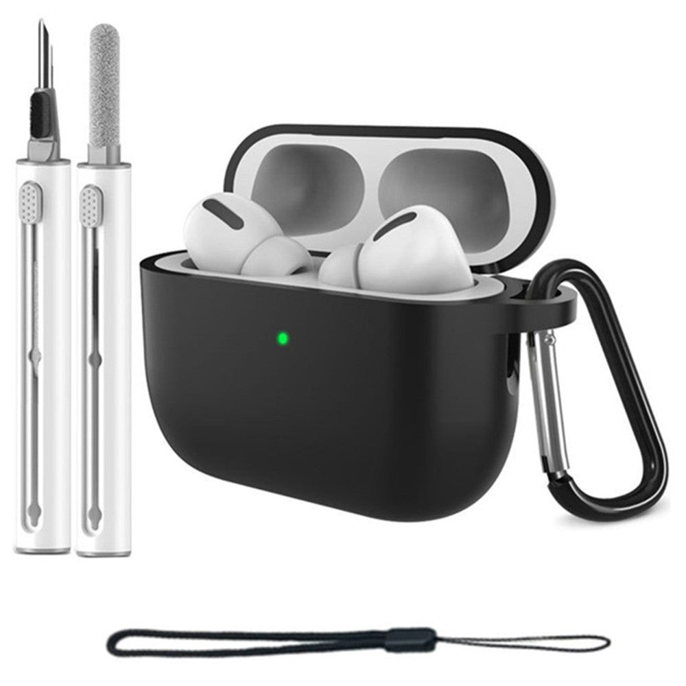 For AirPods Pro 3 Silicone Case Protective Cover Set with Anti-Lost Carabiner / Wrist Strap / Cleaning Pen