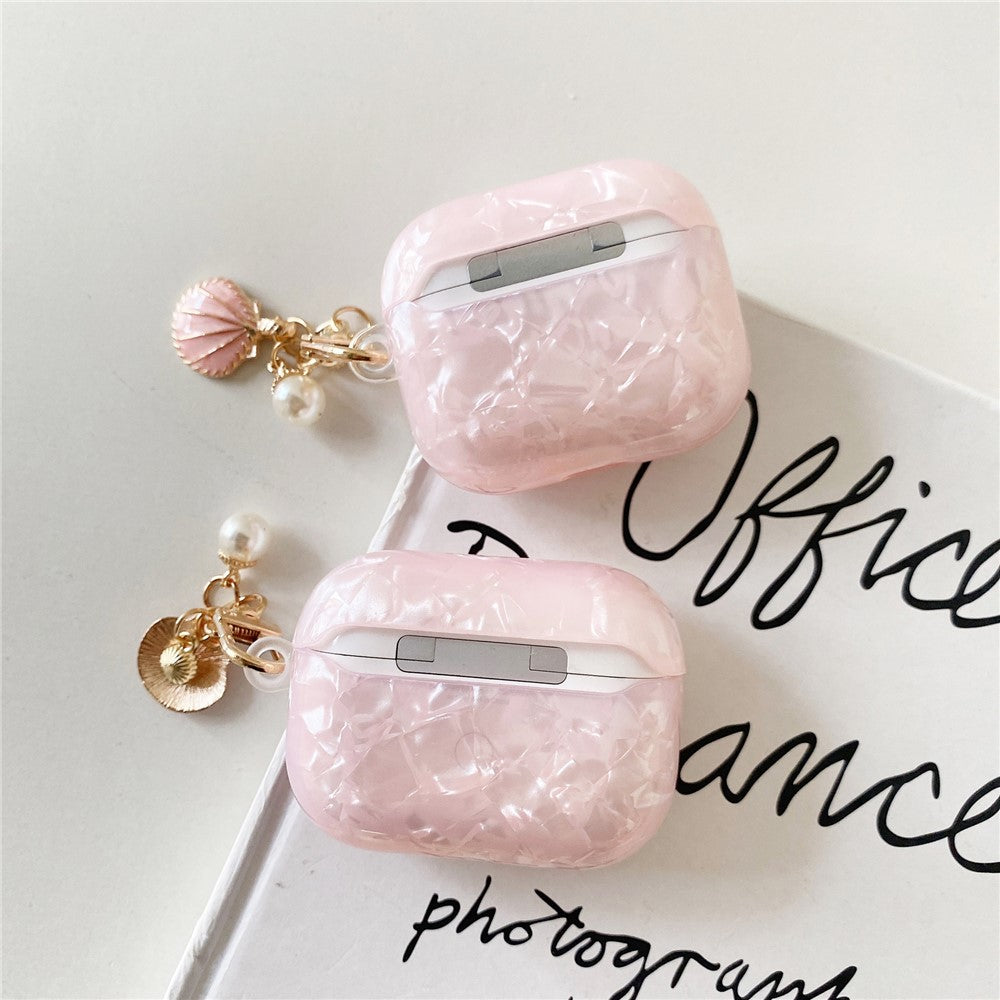 For AirPods Pro 3 Shell Pattern Case with Pink Shell Pendant TWS Earbuds Protective Cover