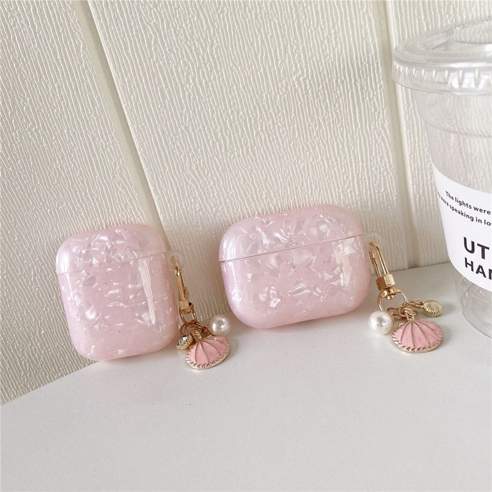 For AirPods Pro 3 Shell Pattern Case with Pink Shell Pendant TWS Earbuds Protective Cover