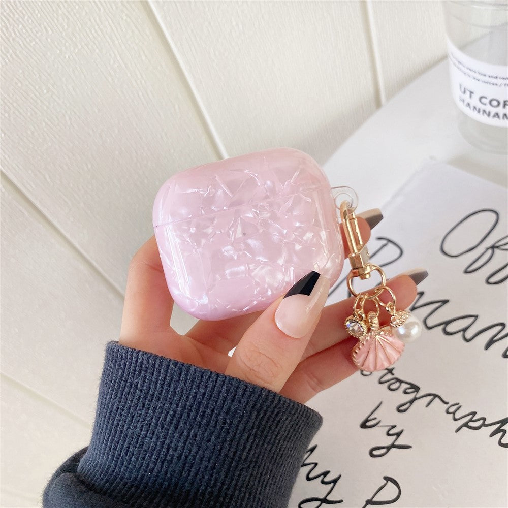 For AirPods Pro 2 Shell Pattern Case with Pink Shell Pendant TWS Earbuds Protective Cover