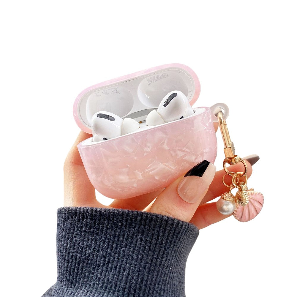 For AirPods Pro 2 Shell Pattern Case with Pink Shell Pendant TWS Earbuds Protective Cover