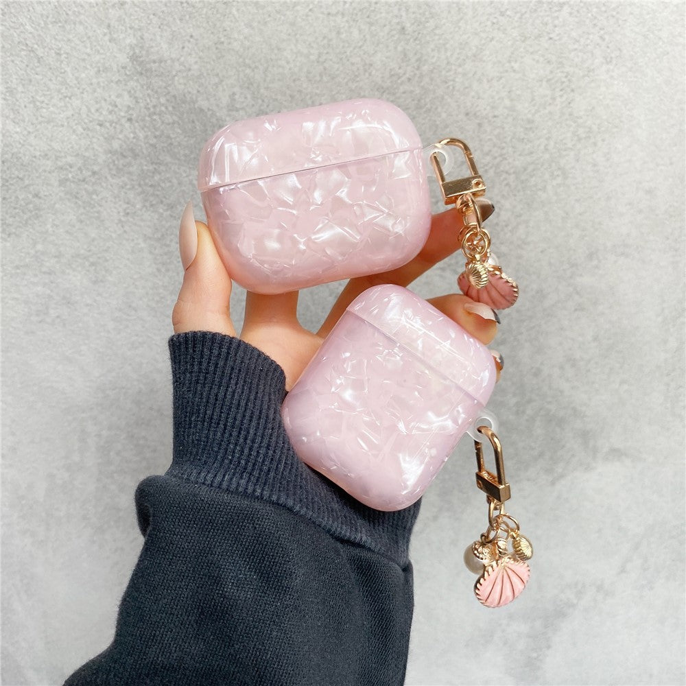 For AirPods Pro 2 Shell Pattern Case with Pink Shell Pendant TWS Earbuds Protective Cover