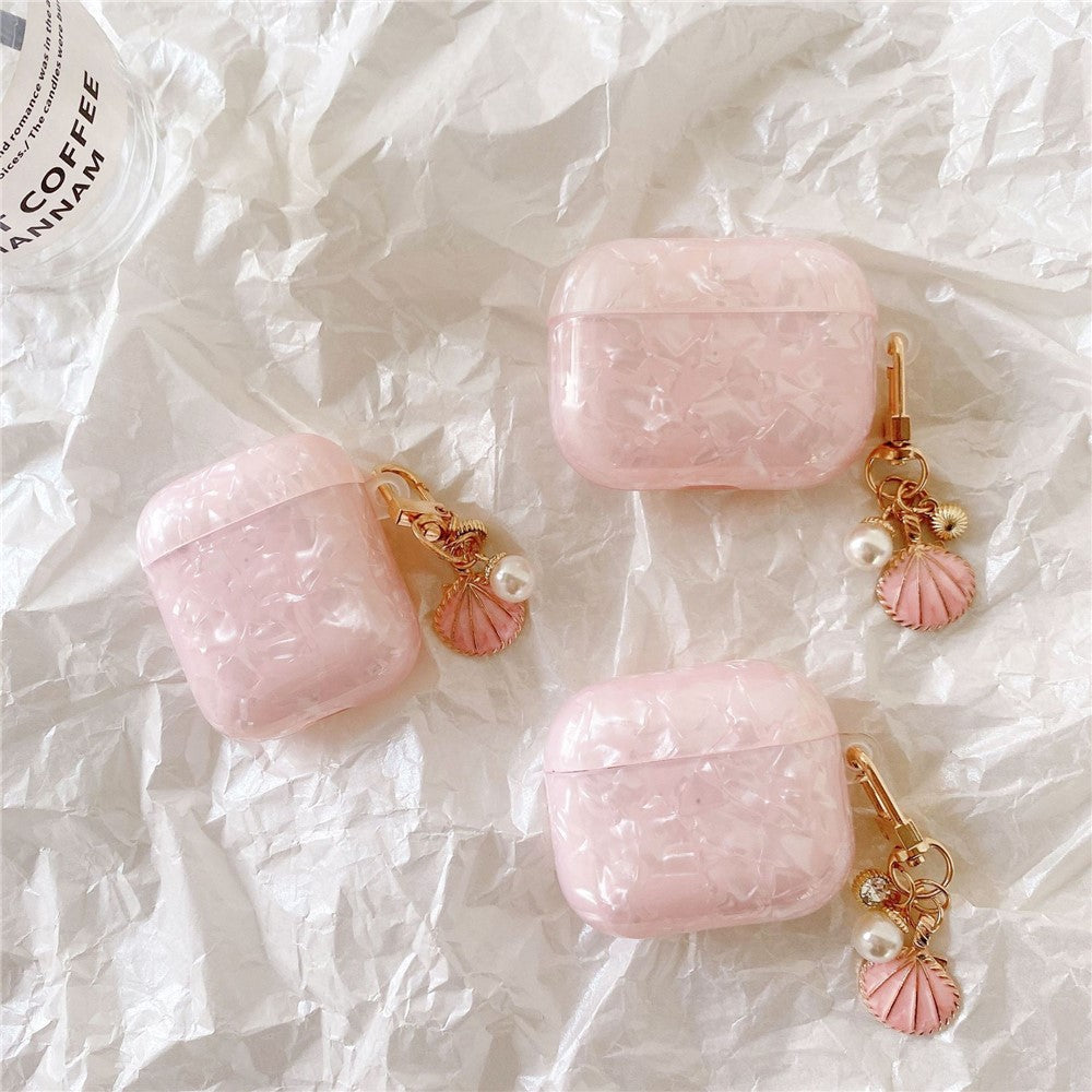 For AirPods Pro 2 Shell Pattern Case with Pink Shell Pendant TWS Earbuds Protective Cover