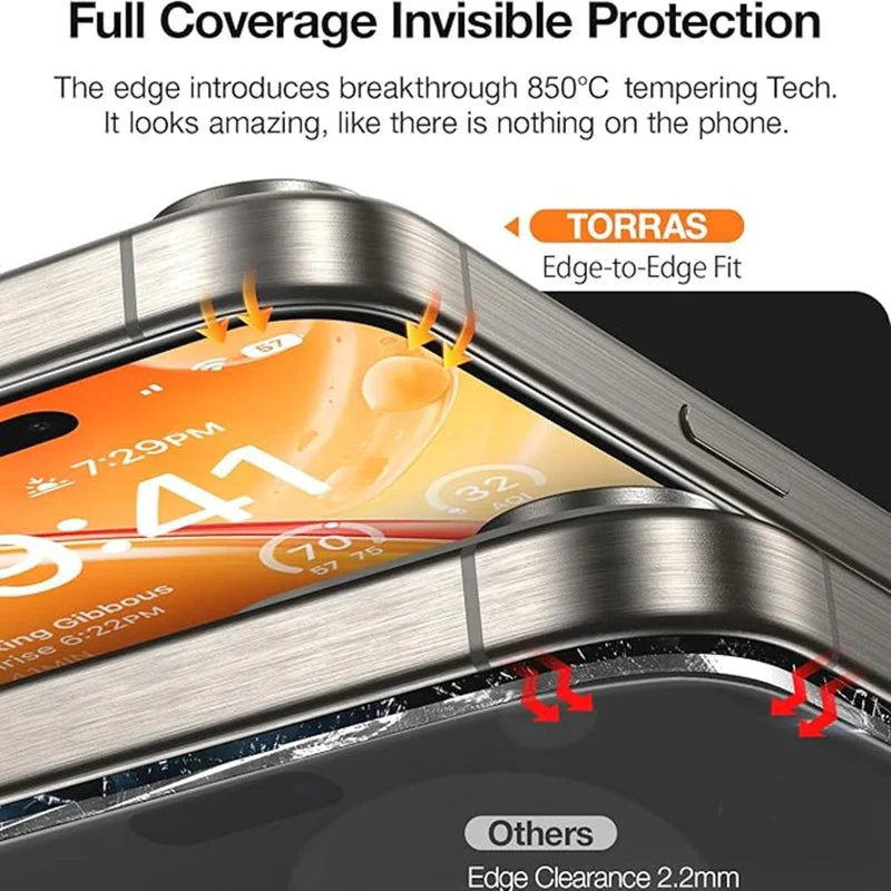 Protection d’écran en verre trempé TORRAS Glass GO pour iPhone 17 , 16 et 15 versions– Verre trempé HD avec outil de dépoussiérage automatique