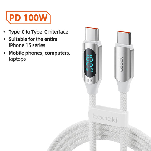 Câble USB C Toocki 100W pour Samsung (5A), avec Affichage Numérique LED