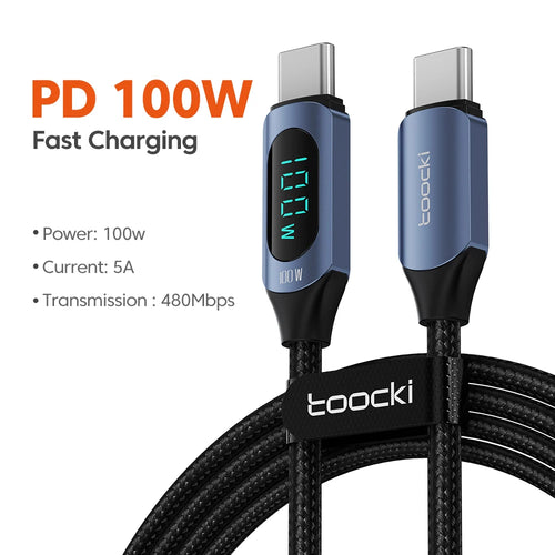 Câble USB C Toocki 100W pour Samsung (5A), avec Affichage Numérique LED