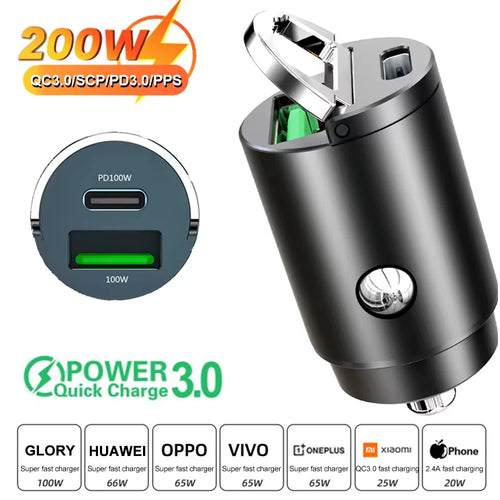 Chargeur USB Mini 200W Double Port Ultra Rapide pour Allume-Cigare de Voiture