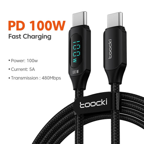 Câble USB C Toocki 100W pour Samsung (5A), avec Affichage Numérique LED