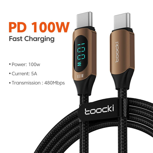 Câble USB C Toocki 100W pour Samsung (5A), avec Affichage Numérique LED